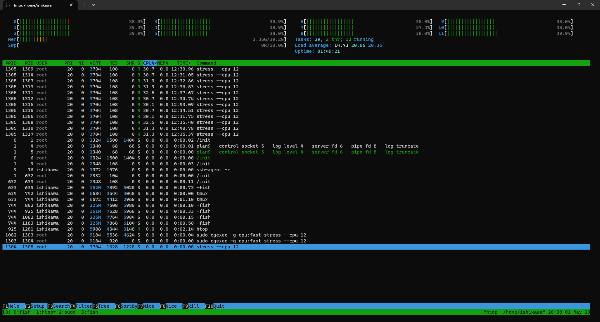 htop after stopping slow cgroup